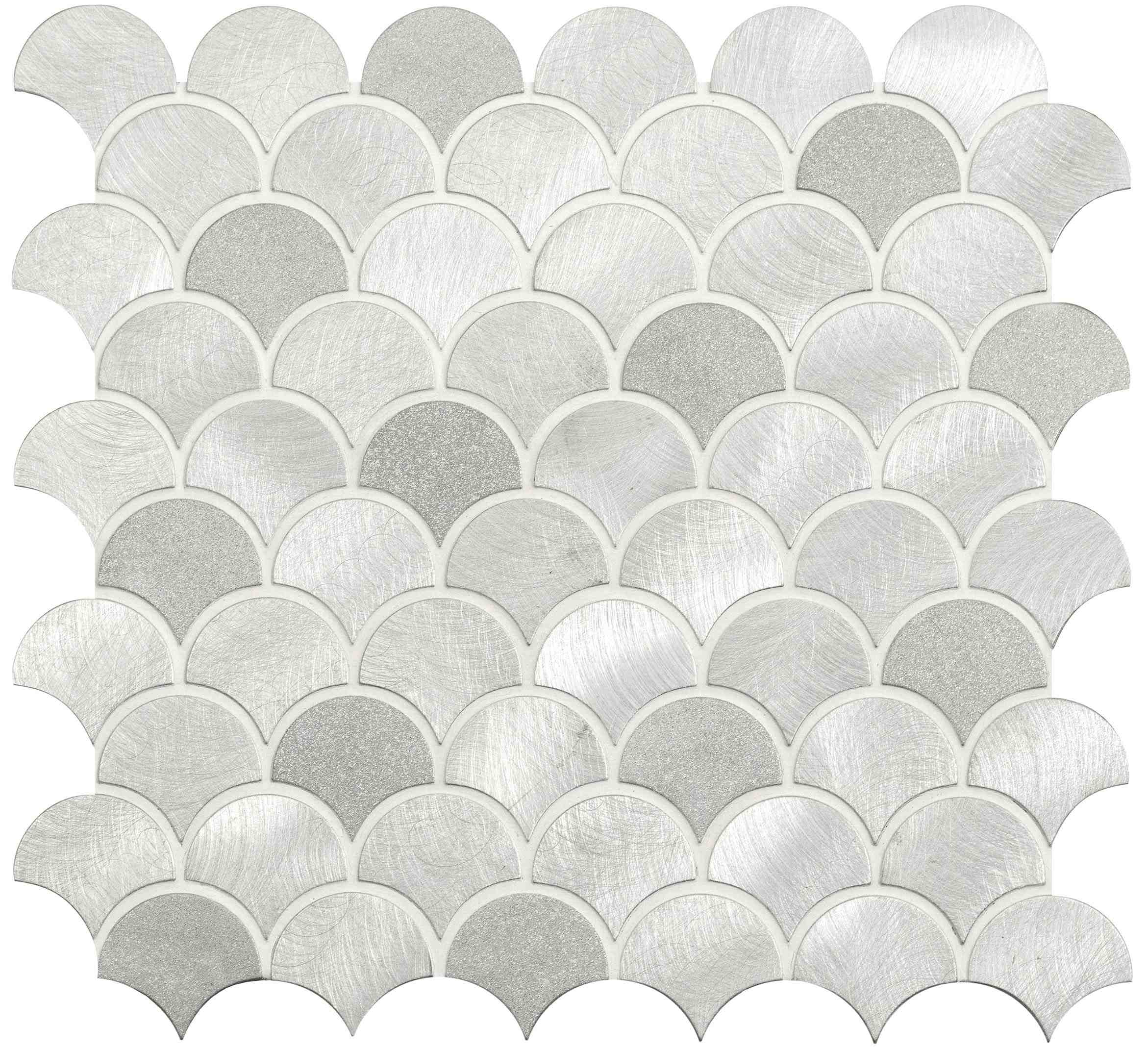 Original Style Mosaics Surtur Silver Brushed Scale Aluminium Mosaic Tile 29x31cm-