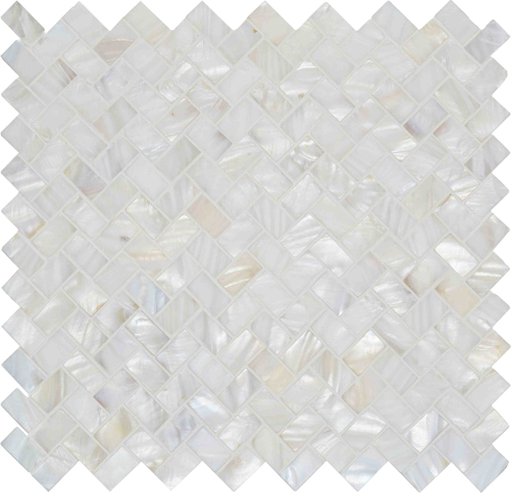 Original Style Mosaics White Pearl Herringbone Shell Mosaic Tile 28x30cm-