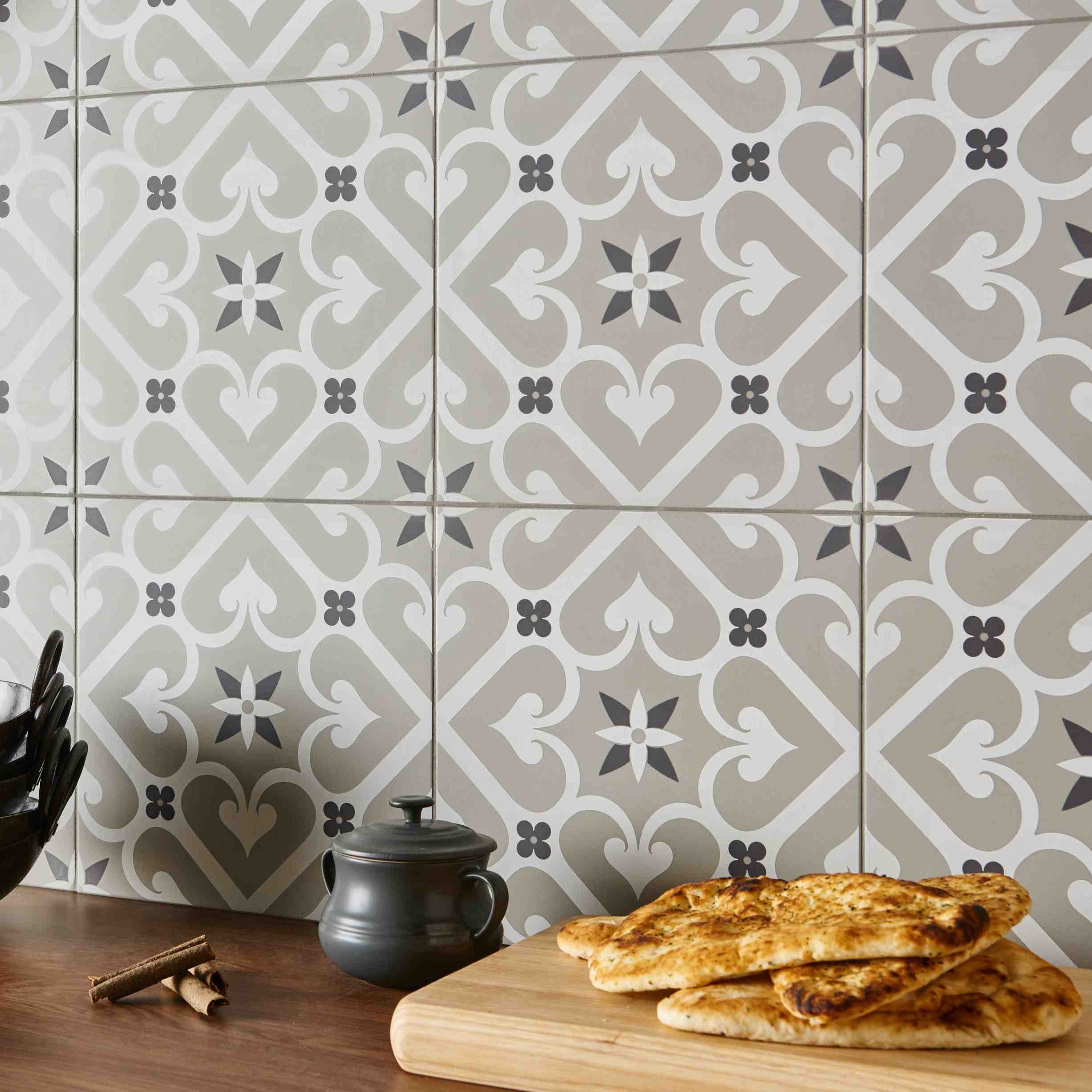 Original Style Odyssey Grande Epoque White & Dark Grey on Grey Tile 30x30cm-