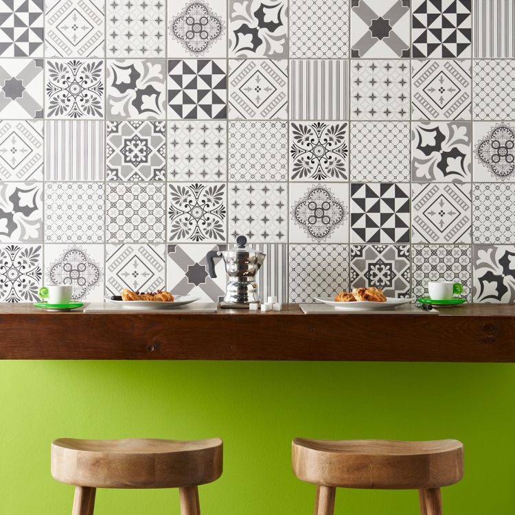 Original Style Odyssey Grey on Brilliant White Tile 15x15cm-