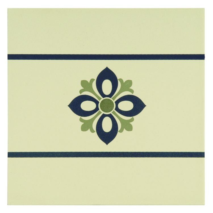 Original Style Odyssey Primo Bohemia Border Dublin, Khaki and Dark Blue on White 15x15cm-