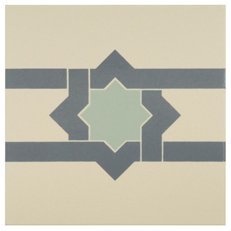 Original Style Odyssey Primo Iberian Border Denim and Light Jade on White 15x15cm-