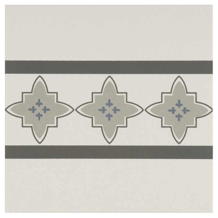 Original Style Odyssey Primo Marrakech Border Light Blue, Light Grey and Dark Grey on Dover White 15x15cm-