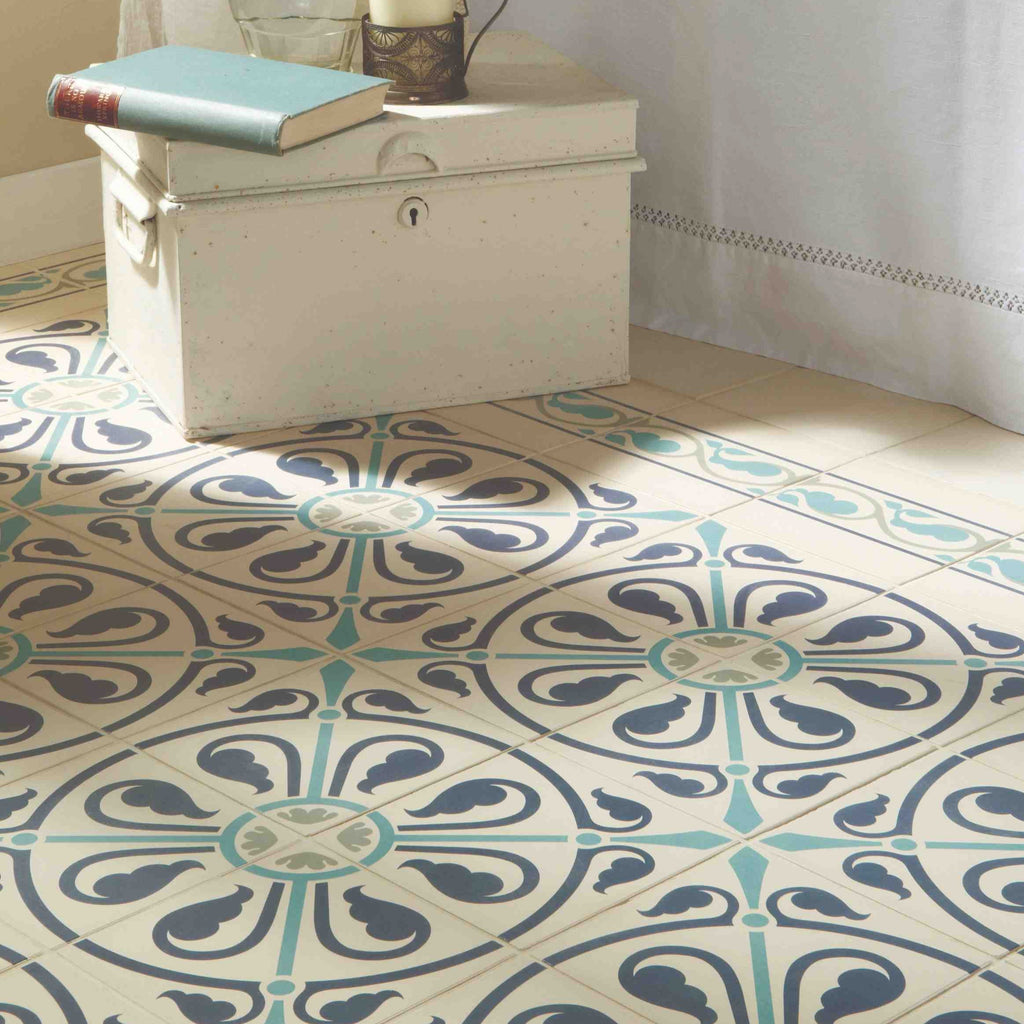 Original Style Odyssey Primo Moroccan Border Dublin, Dark Blue and Dark Jade on White 15x15cm-