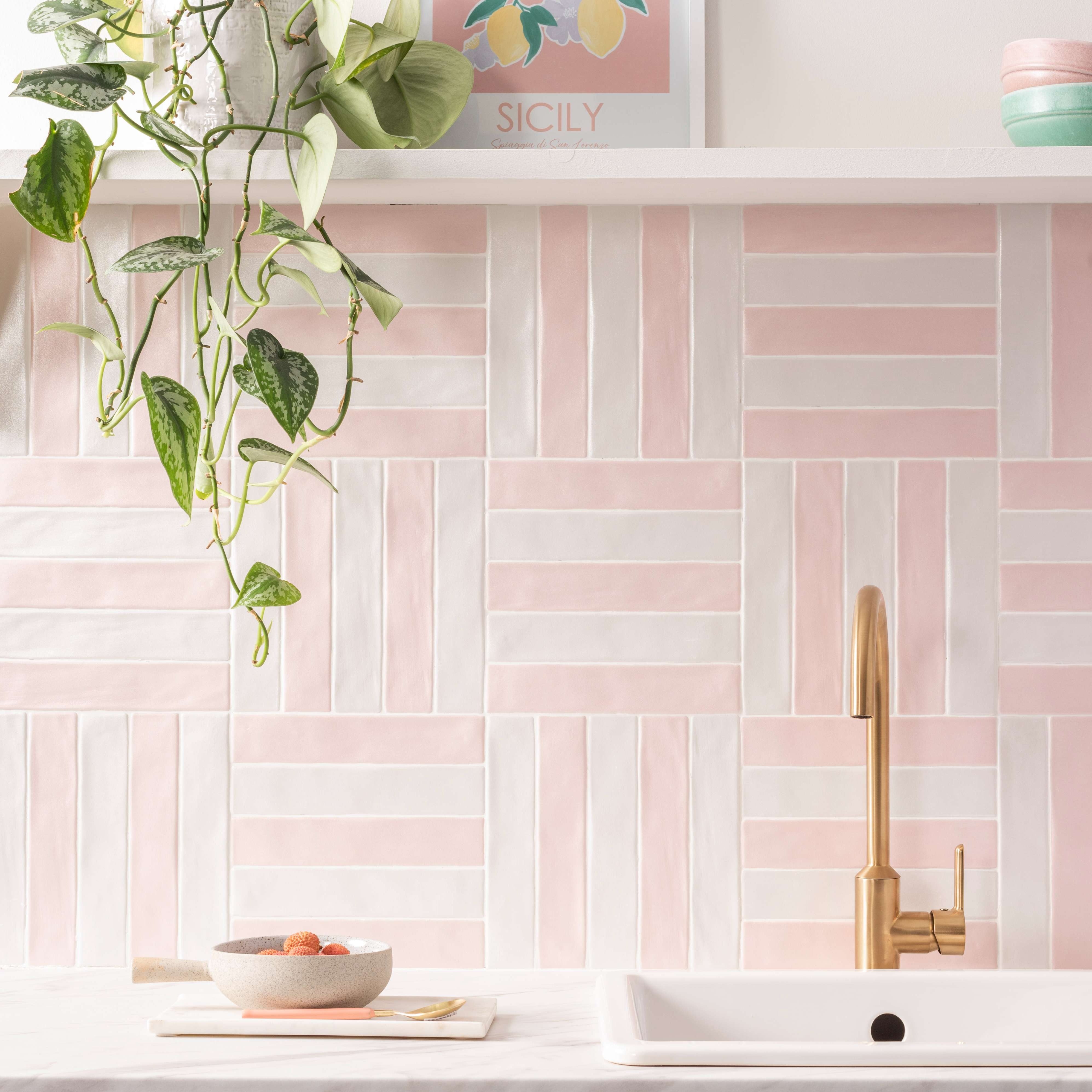Original Style Tileworks Sherbet Pink Brick Tile 5x25cm-
