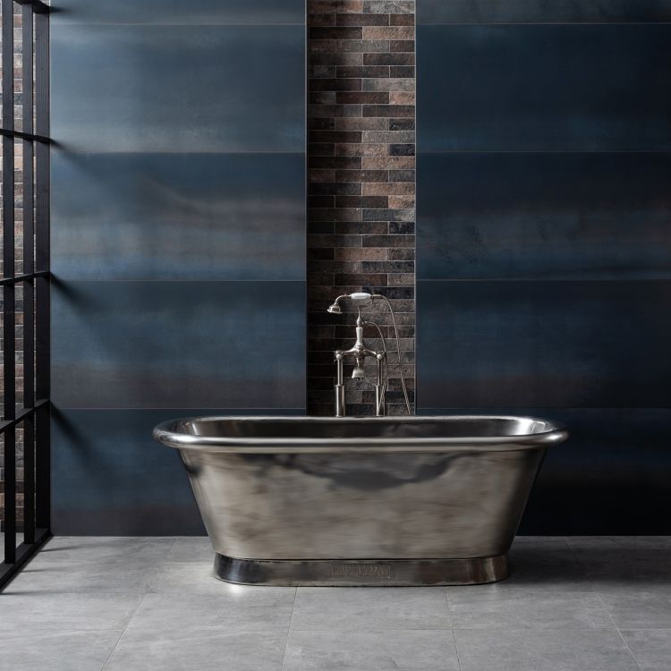 Original Style Tileworks Steel Midnight Blue Rectified Glazed Metallic-finish Porcelain Tile 60x120cm-