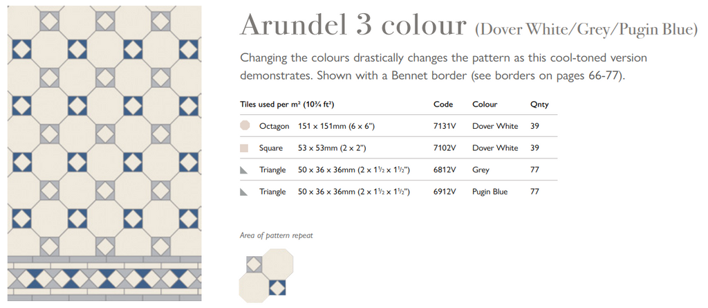 Original Style Victorian Arundel 3 colour (Dover White/Grey/Pugin Blue) Pattern-Floor-Tile