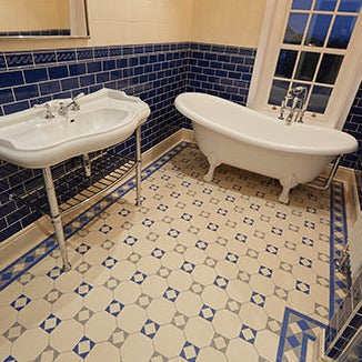 Original Style Victorian Arundel 3 colour (Dover White/Grey/Pugin Blue) Pattern-Floor-Tile