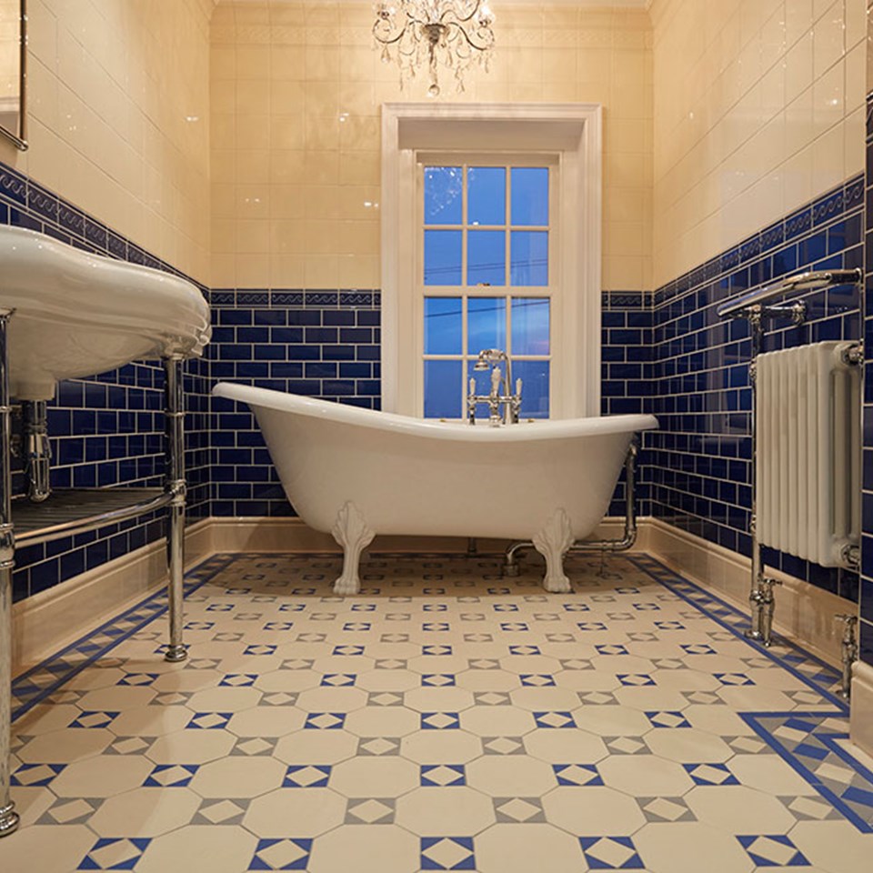 Original Style Victorian Arundel 3 colour (Dover White/Grey/Pugin Blue) Pattern-Floor-Tile