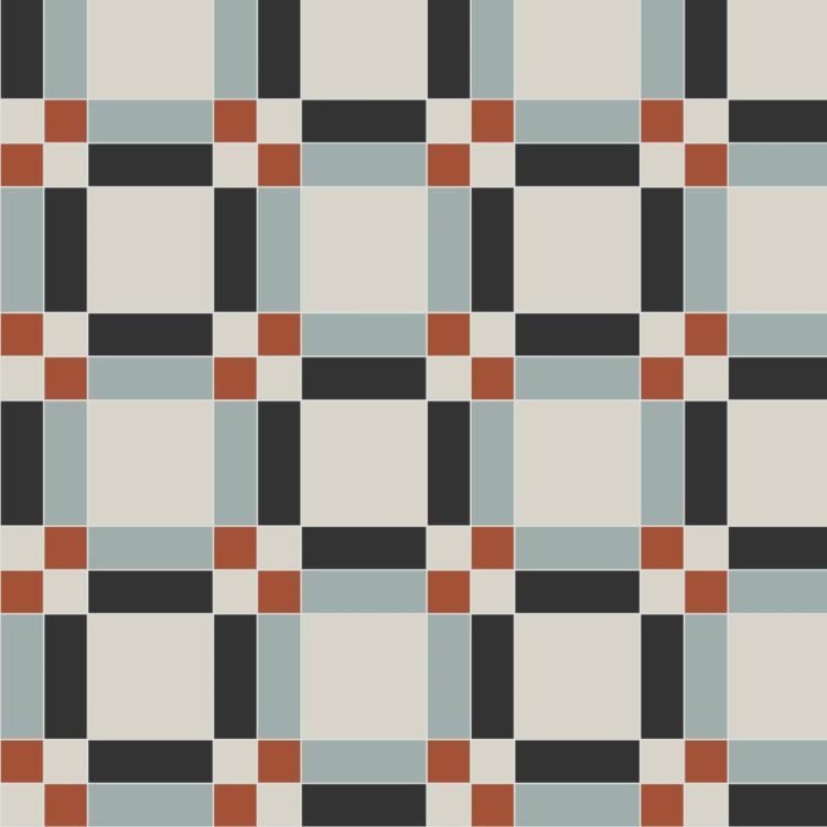 Original Style Victorian Belfast Dover White, Black, Grey & Red Pattern-Floor-Tile