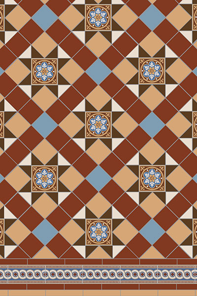 Original Style Victorian Blenheim 5 colour Red Pattern-Floor-Tile