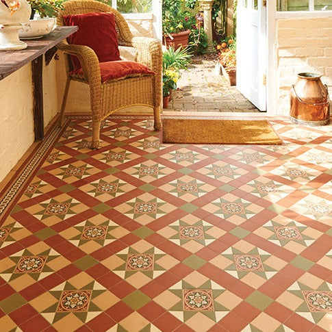 Original Style Victorian Blenheim 5 colour Red Pattern-Floor-Tile