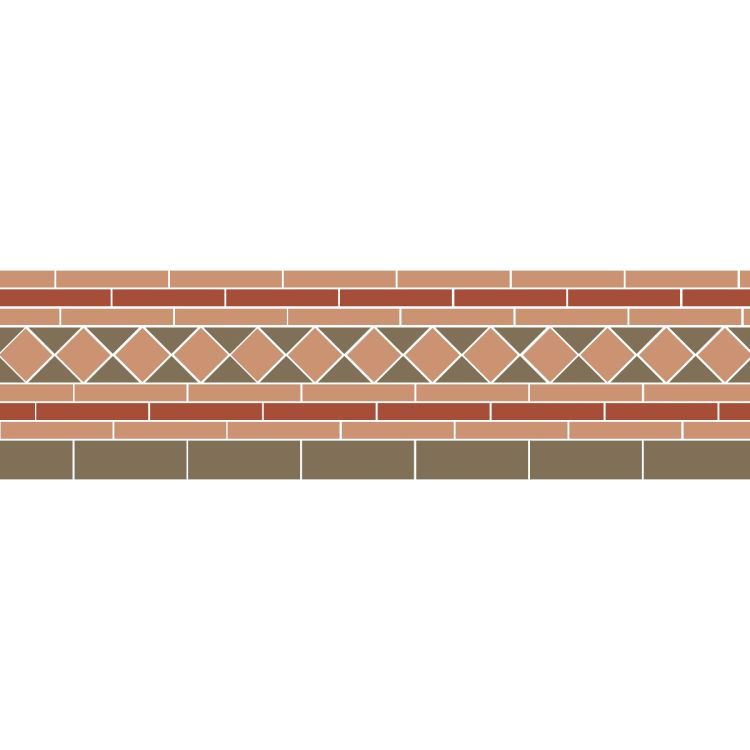Original Style Victorian Bronte Red Green and Buff Border-Floor-Tile