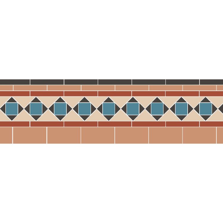 Original Style Victorian Browning Blue Black and Red Border-Floor-Tile
