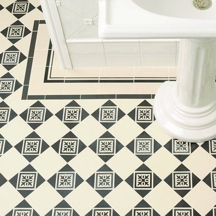 Original Style Victorian Cavendish Border Black on Dover White-Floor-Tile