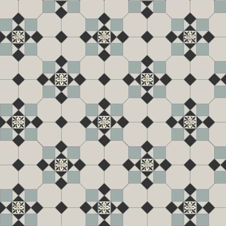 Original Style Victorian Tenby Black, Dover White & Grey with Cardigan drop-in Pattern-Floor-Tile