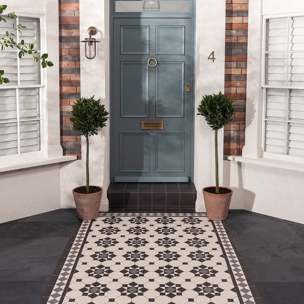 Original Style Victorian Tenby Black, Dover White & Grey with Cardigan drop-in Pattern-Floor-Tile