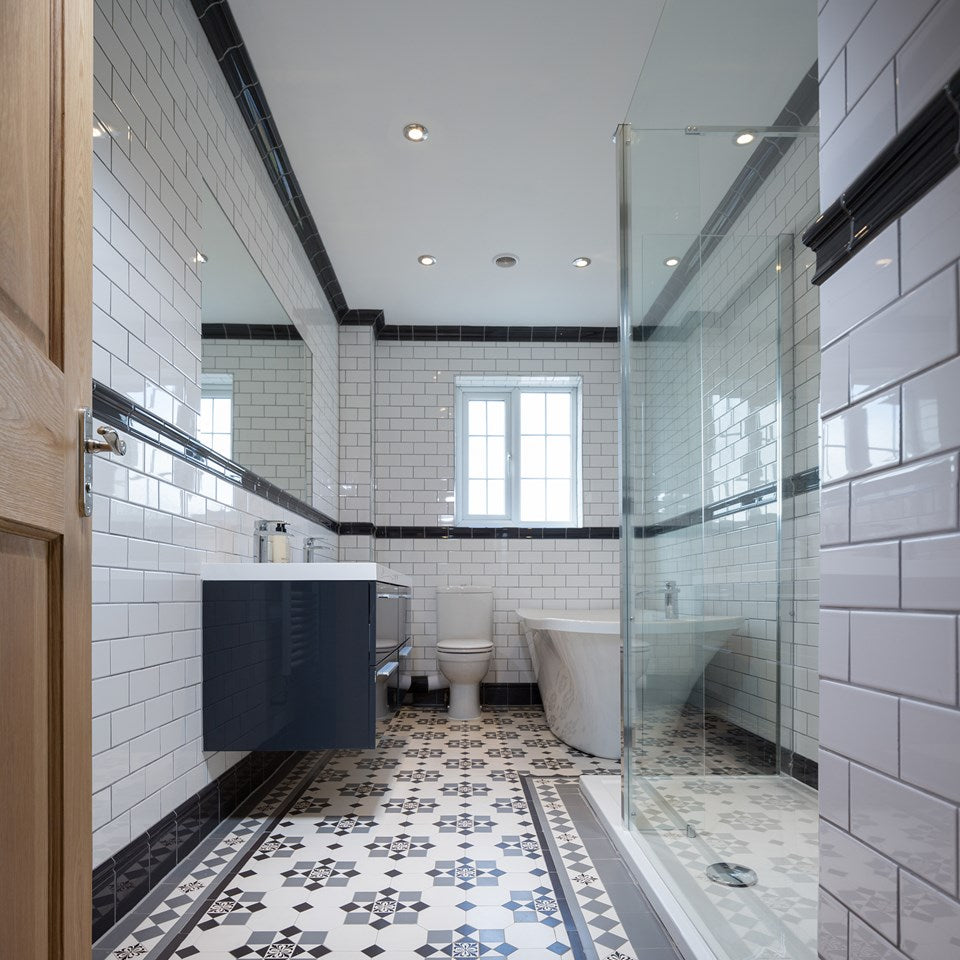 Original Style Victorian Tenby Black, Dover White & Grey with Cardigan drop-in Pattern-Floor-Tile