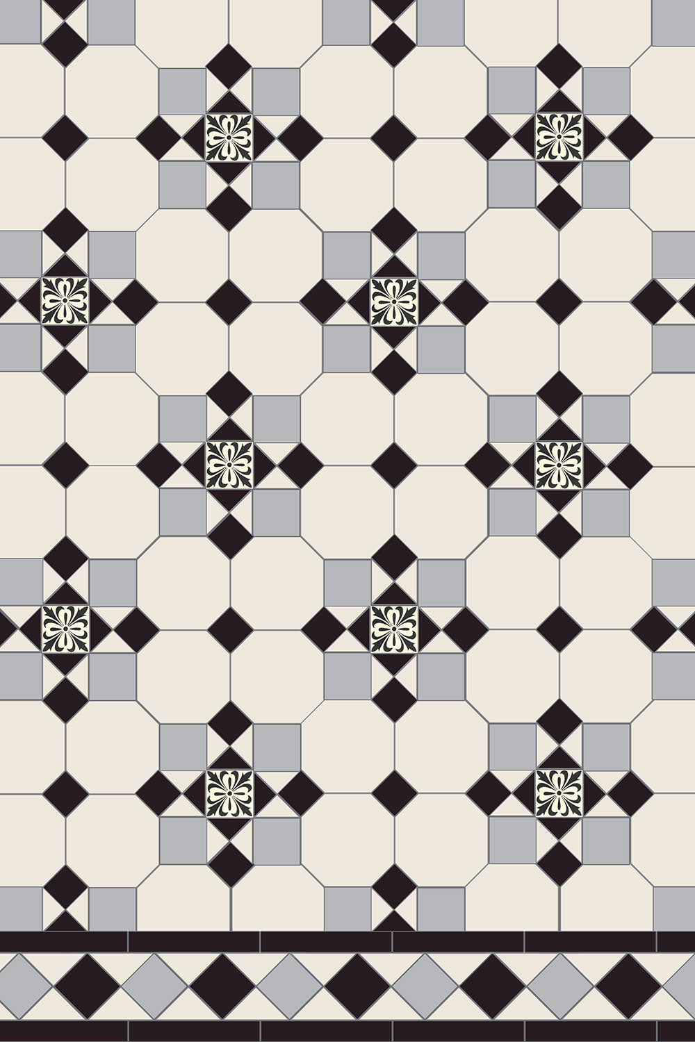 Original Style Victorian Tenby Black, Dover White & Grey with Cardigan drop-in Pattern-Floor-Tile