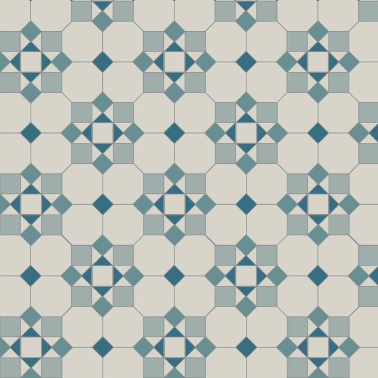 Original Style Victorian Tenby Dover White, Pugin Blue, Grey & Blue Pattern-Floor-Tile