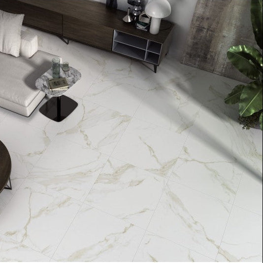 Oro Marble Effect Gloss Porcelain Floor Tile 60x60cm