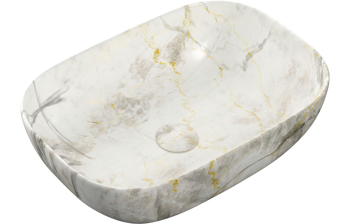 Otto 460x330mm Ceramic Washbowl - White Marble Effect-Basins-DIPB0074-