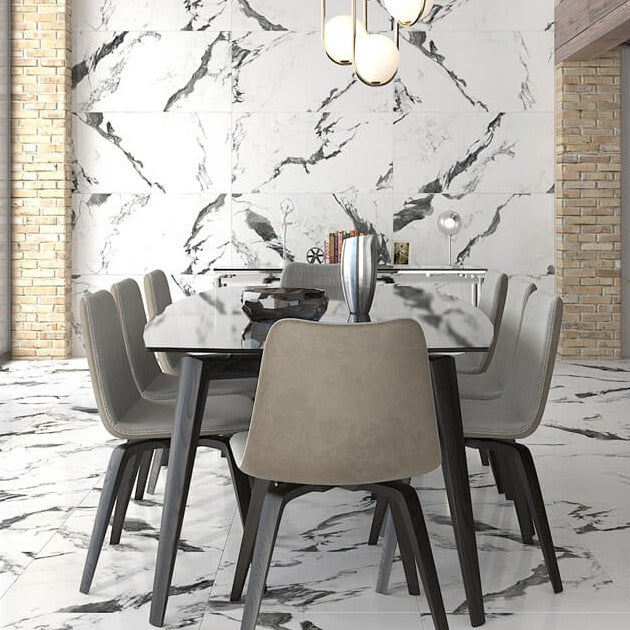 Panda Black and White Marble Effect Polished Tile 60x120cm