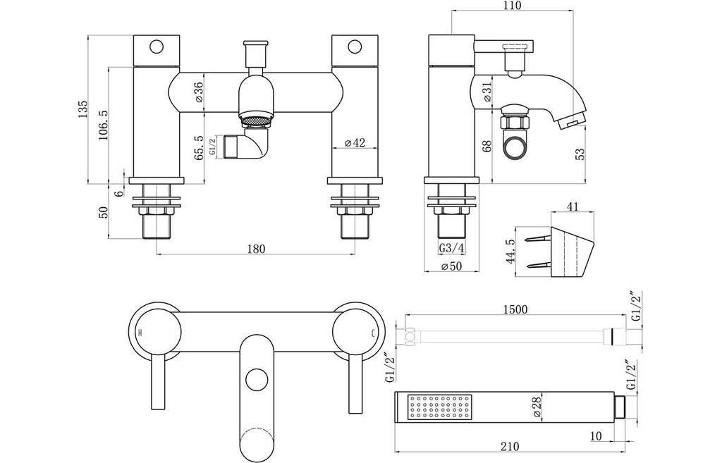 Pescara Bath/Shower Mixer - Brushed Brass-Bath Taps-DITB2278-