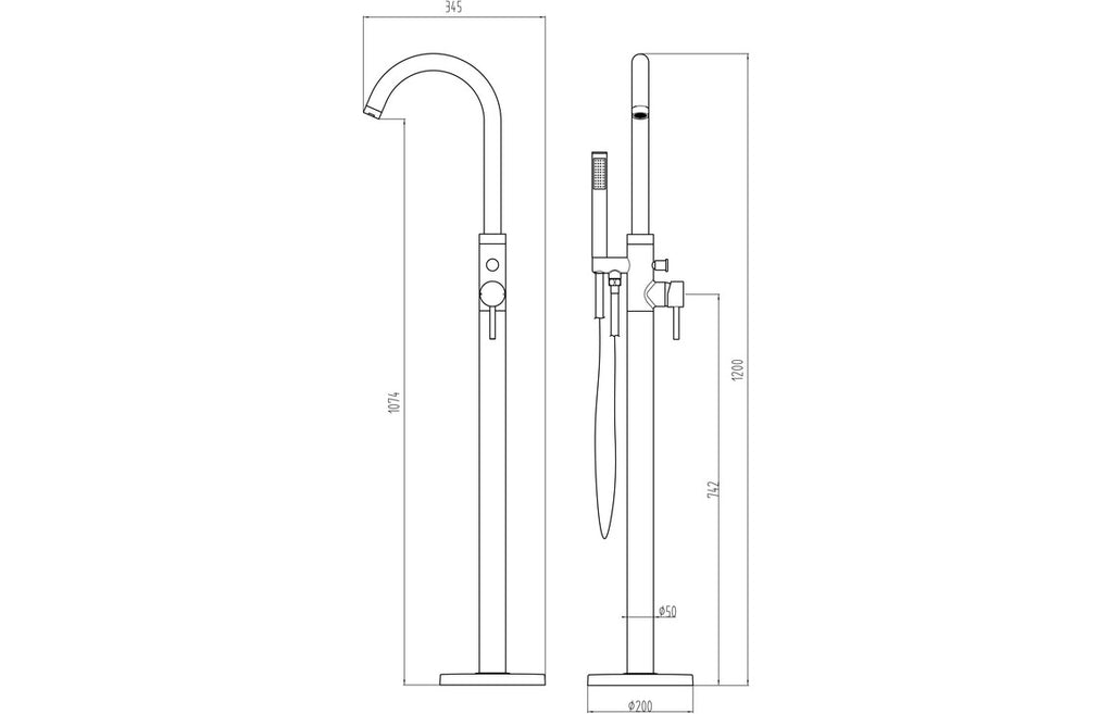 Pescara Floor Standing Bath/Shower Mixer - Brushed Brass-Bath Taps-DITB2274-