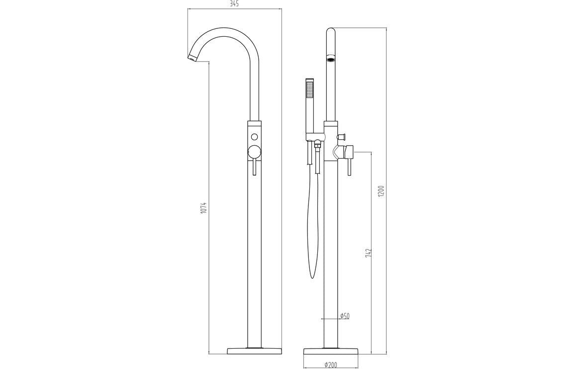 Pescara Floor Standing Bath/Shower Mixer - Brushed Brass-Bath Taps-DITB2274-