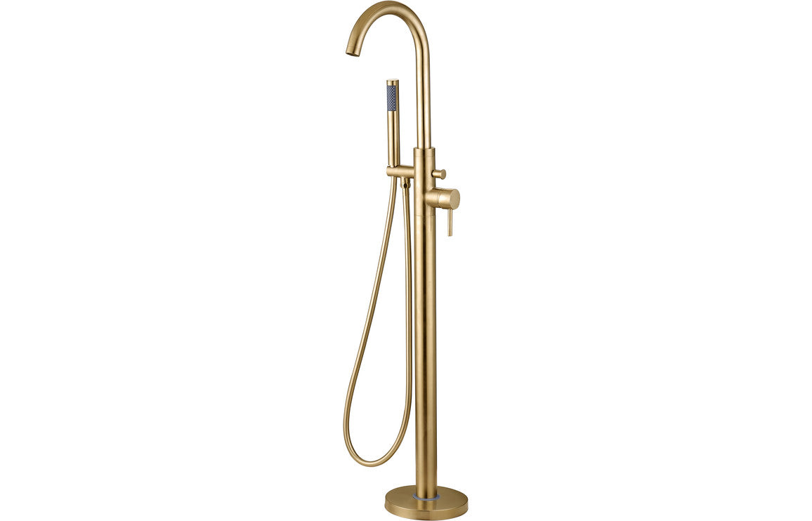 Pescara Floor Standing Bath/Shower Mixer - Brushed Brass-Bath Taps-DITB2274-