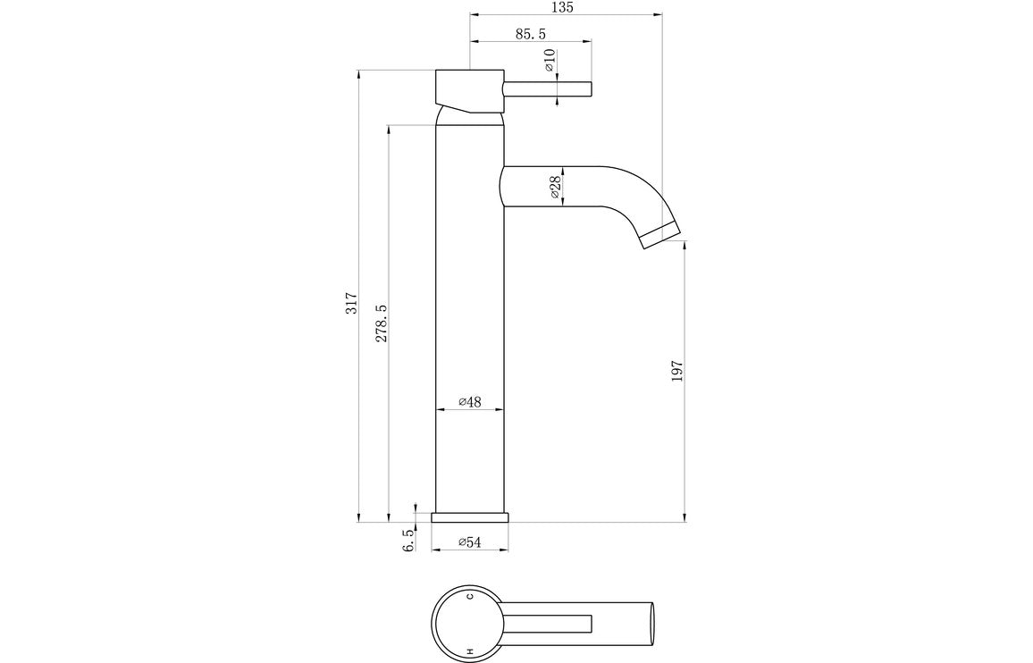 Pescara Tall Basin Mixer - Brushed Brass-Basin Taps-DITS1326-