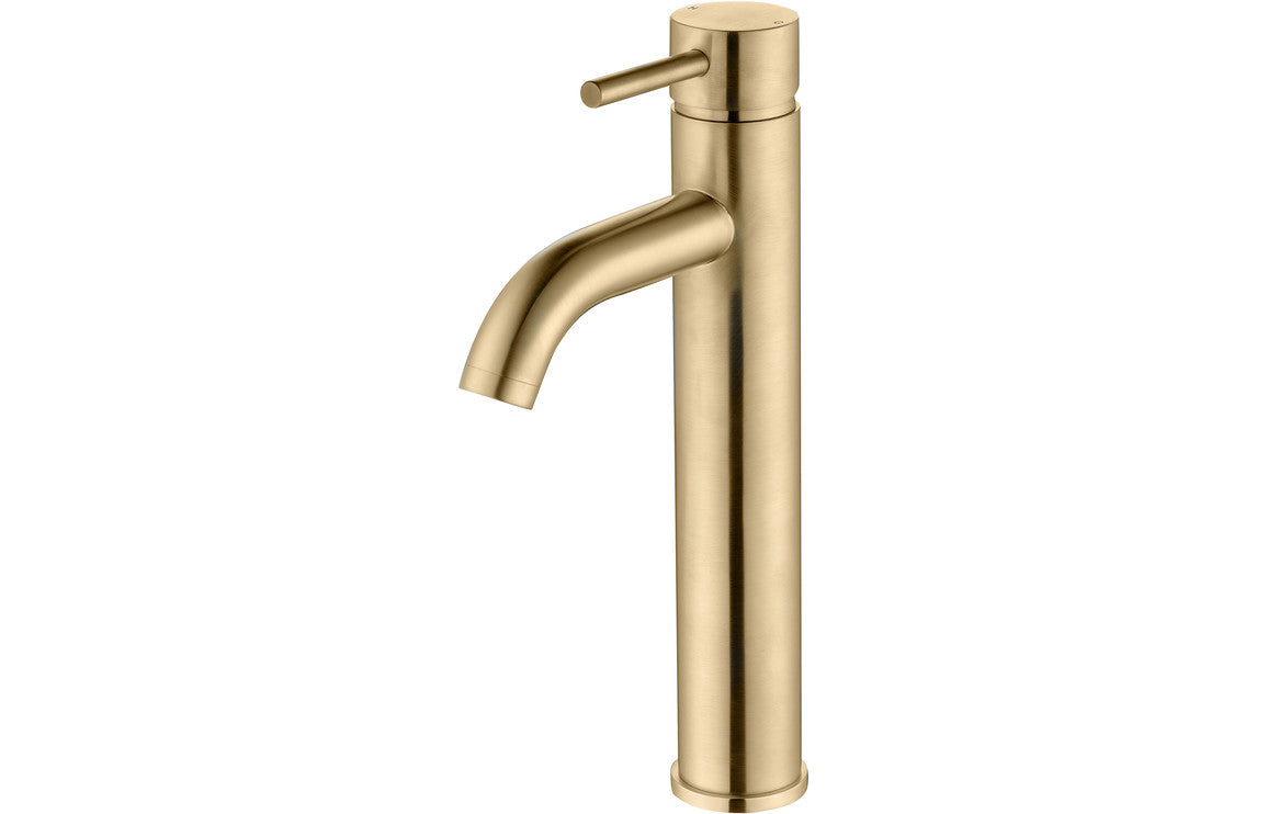 Pescara Tall Basin Mixer - Brushed Brass-Basin Taps-DITS1326-