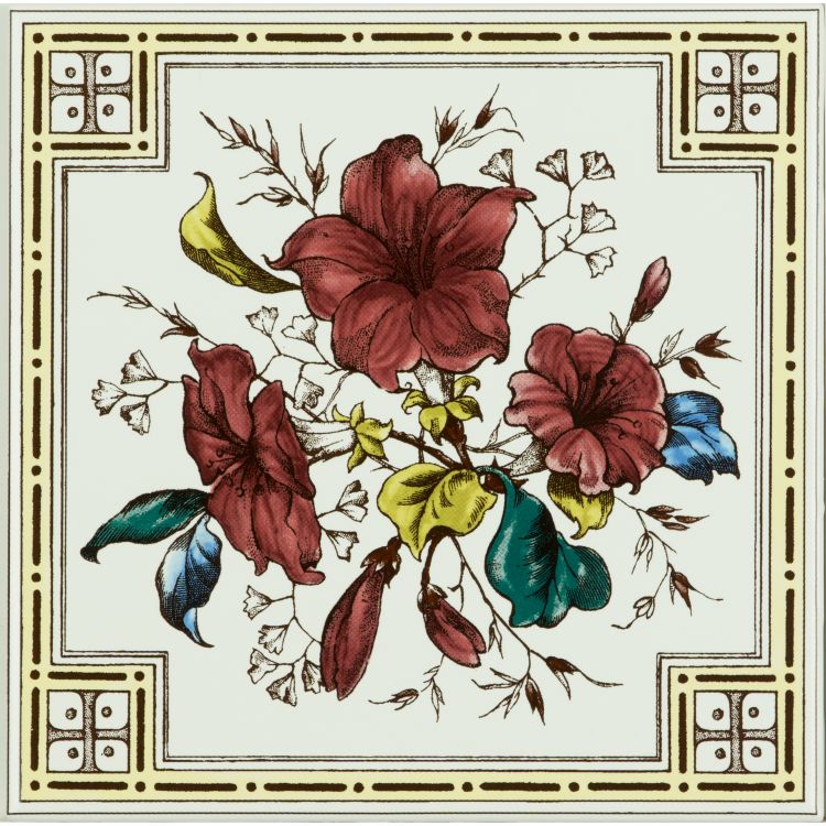 Original Style Artworks Flower & Foliage Single Tile On Brilliant White