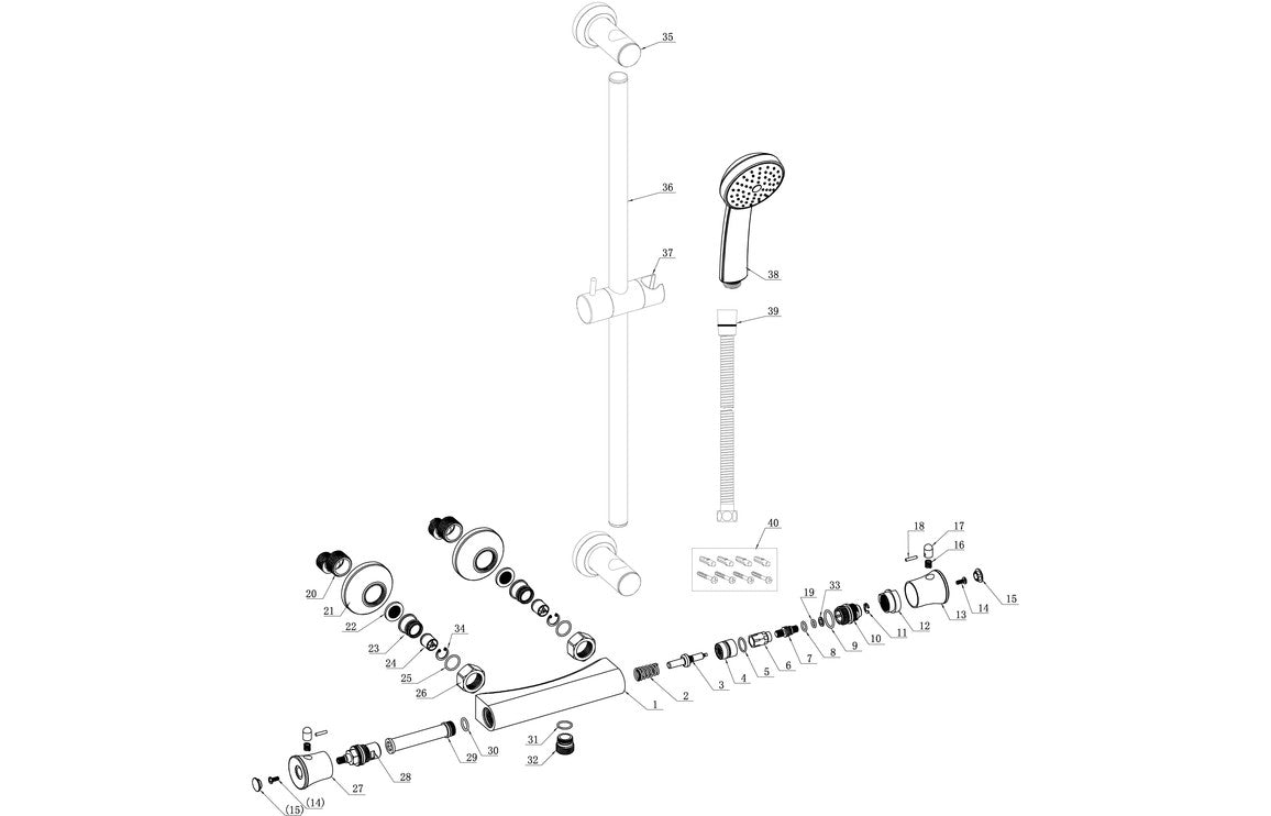 Pluto Thermostatic Bar Mixer Shower-Shower Rail Kits-DICM0576-