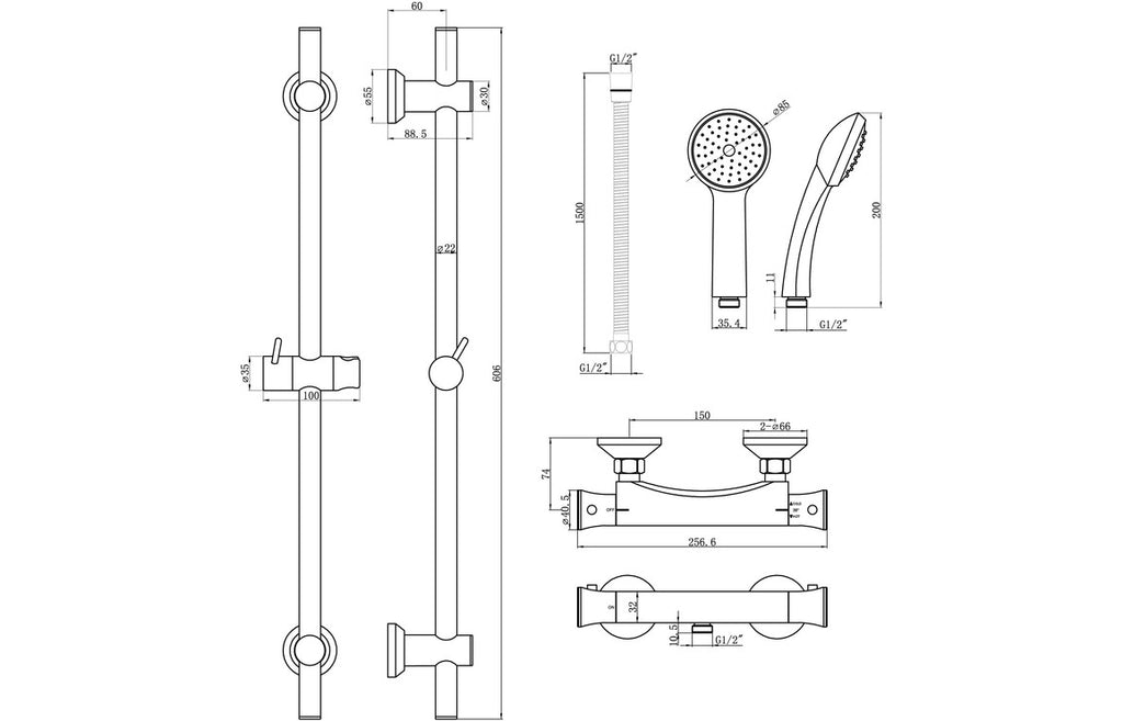Pluto Thermostatic Bar Mixer Shower-Shower Rail Kits-DICM0576-