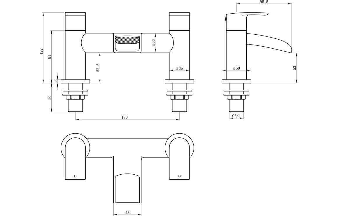 Reims Bath Filler - Chrome-Bath Taps-DITB2172-
