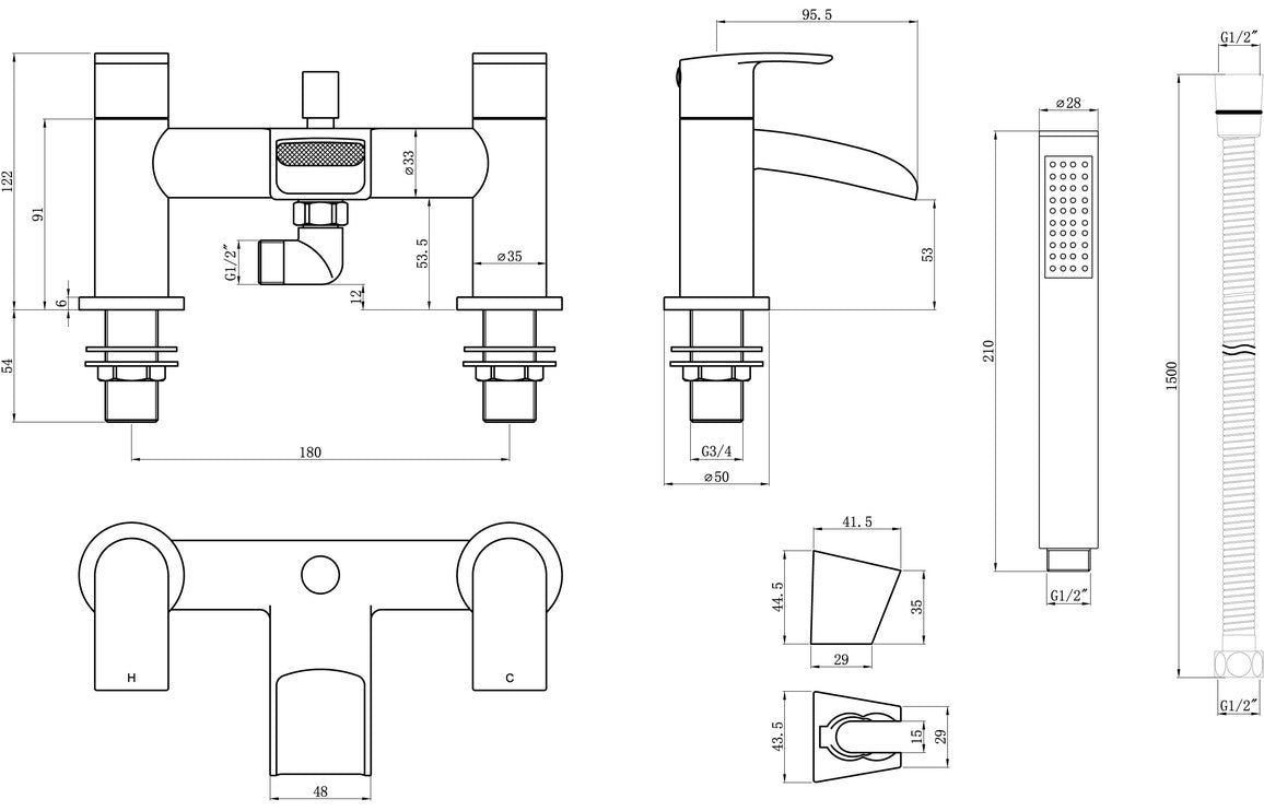 Reims Bath/Shower Mixer - Chrome-Bath Taps-DITB2174-
