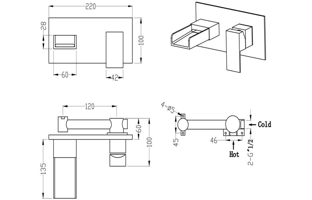 Ricco Wall Mounted Basin Mixer - Chrome-Basin Taps-