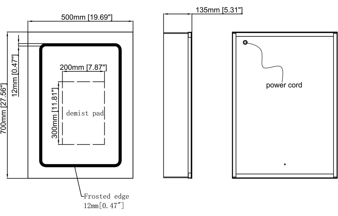 Rika 500mm 1 Door Front-Lit LED Mirror Cabinet-Mirrors-DIMS0114-