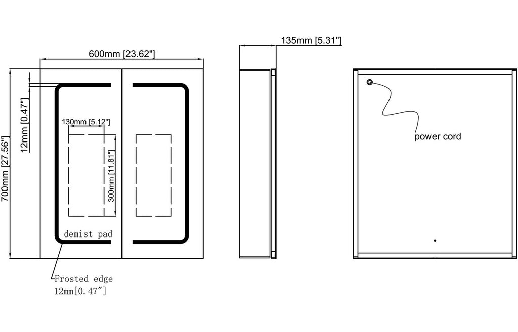 Rika 600mm 2 Door Front-Lit LED Mirror Cabinet-Mirrors-DIMS0116-