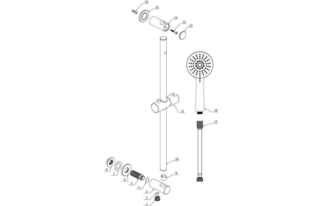 Round Premium Slider Rail Kit w/Elbow & 3 Mode Handset-Shower Rail Kits-DICM0620-