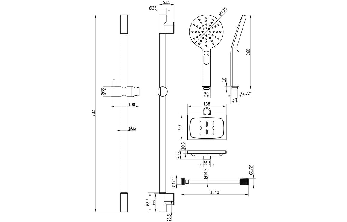 Round Push Button Shower Kit-Shower Rail Kits-DICM0616-