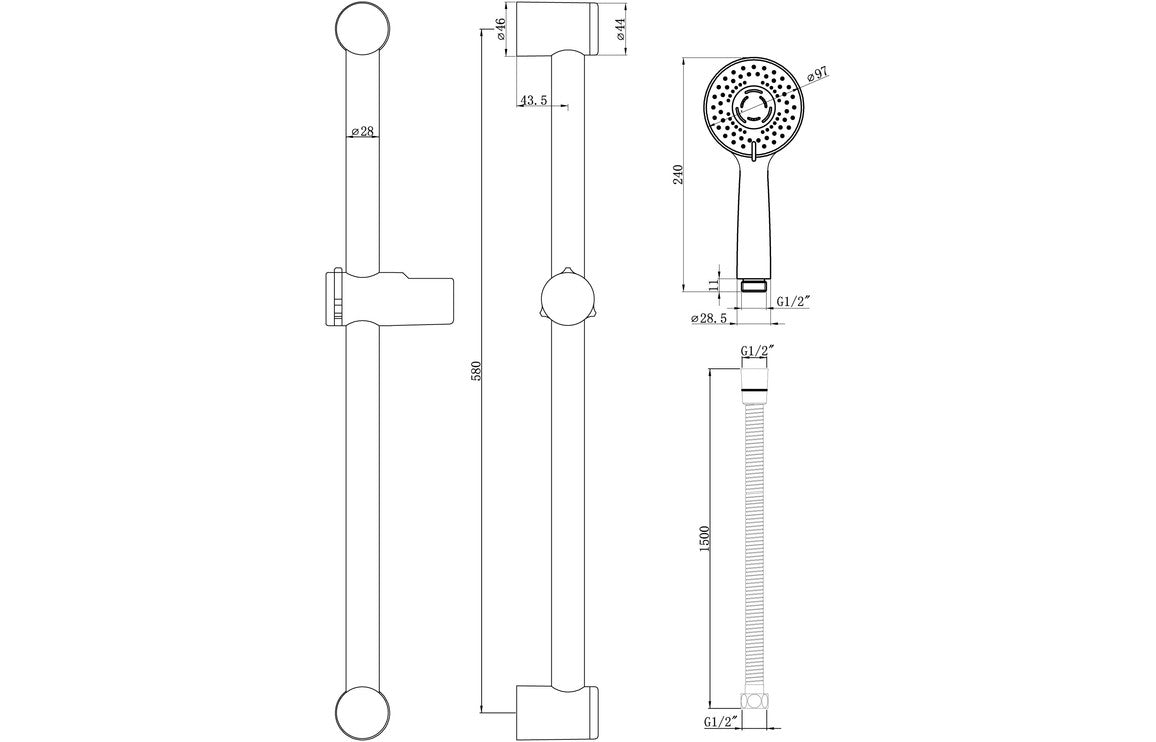 Round Slider Rail Kit & 3 Mode Handset-Shower Rail Kits-DIC0628-