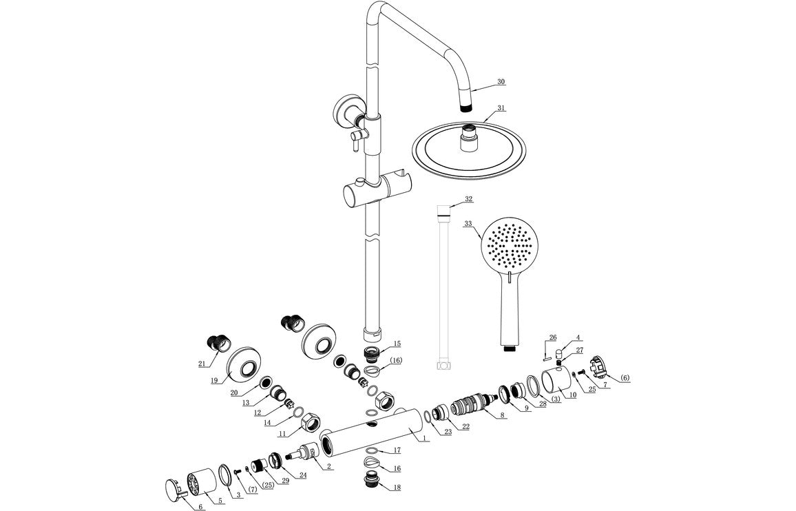 Round Thermostatic Bar Mixer Shower/Riser Kit - Matt Black-Shower Rail Kits-DICM0694-