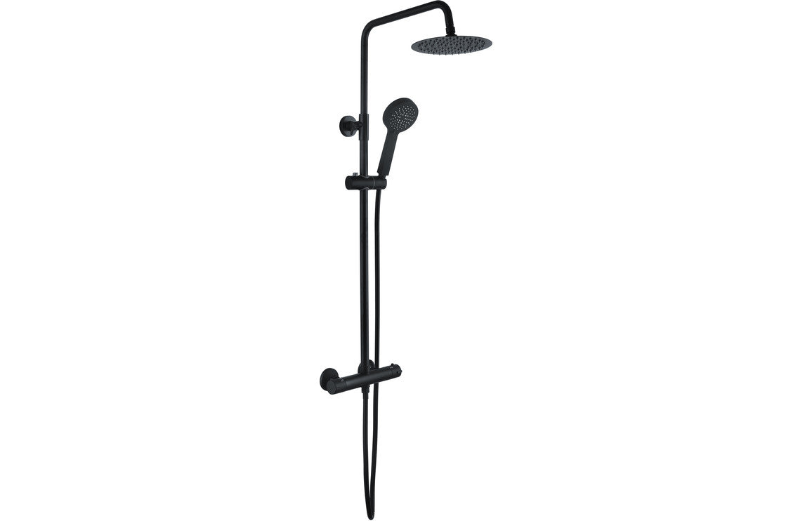 Round Thermostatic Bar Mixer Shower/Riser Kit - Matt Black-Shower Rail Kits-DICM0694-