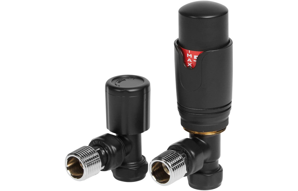 Round Thermostatic Matt Black Radiator Valves-Heating-DIRA0326-Angled-