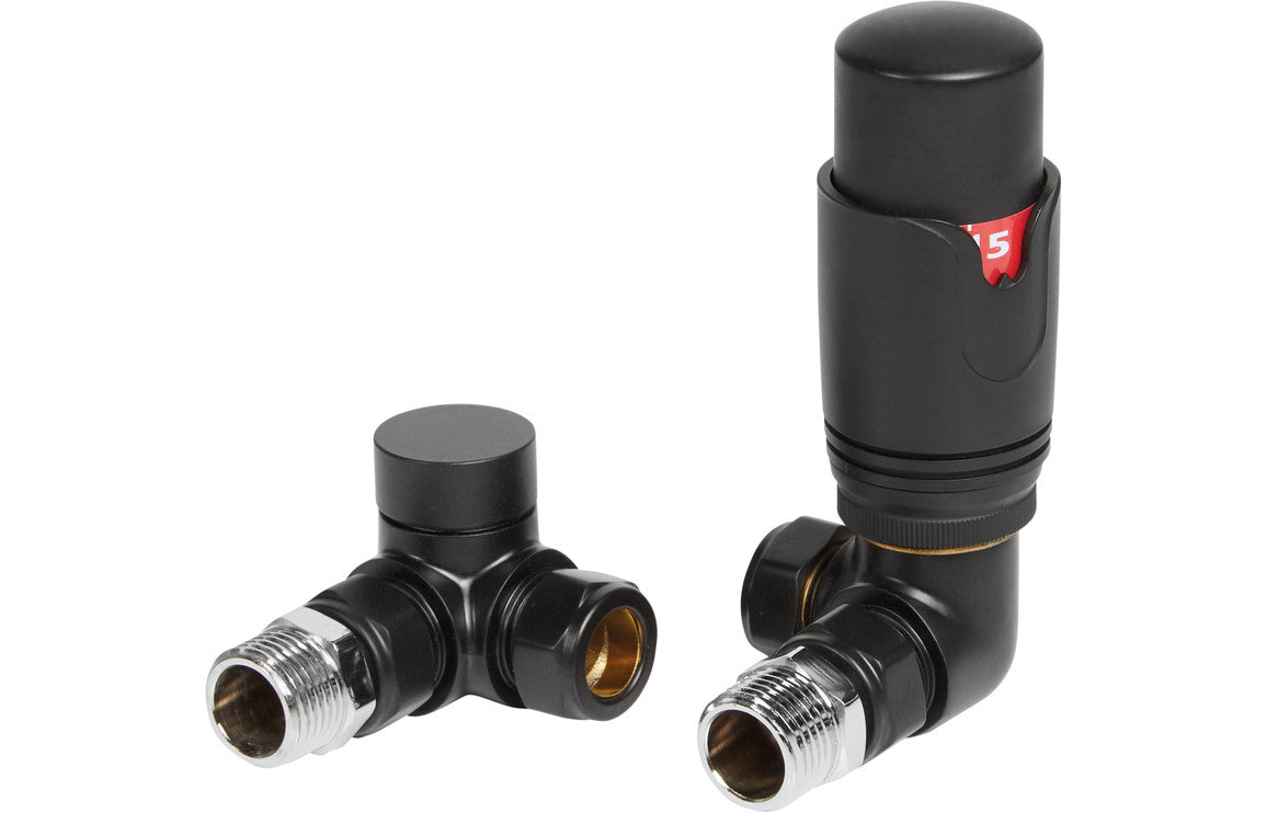 Round Thermostatic Matt Black Radiator Valves-Heating-DIRA0326-Corner-