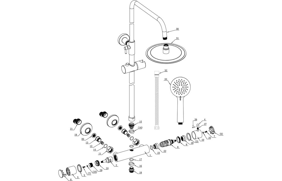 Round Thermostatic Shower Mixer/Riser & Overhead Kit-Shower Rail Kits-DICM0586-