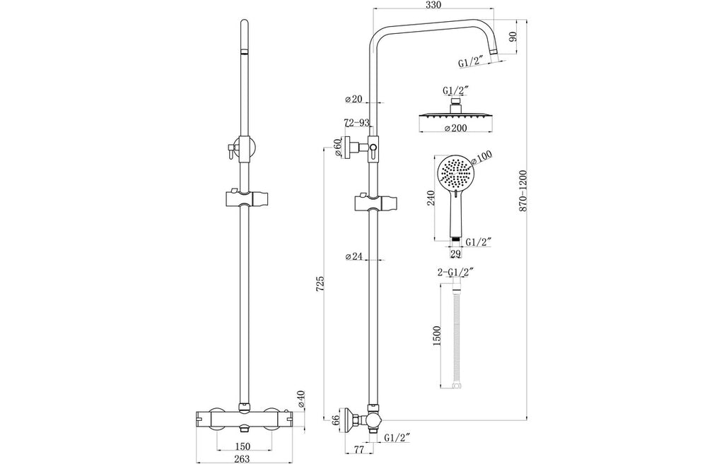 Round Thermostatic Shower Mixer/Riser & Overhead Kit-Shower Rail Kits-DICM0586-